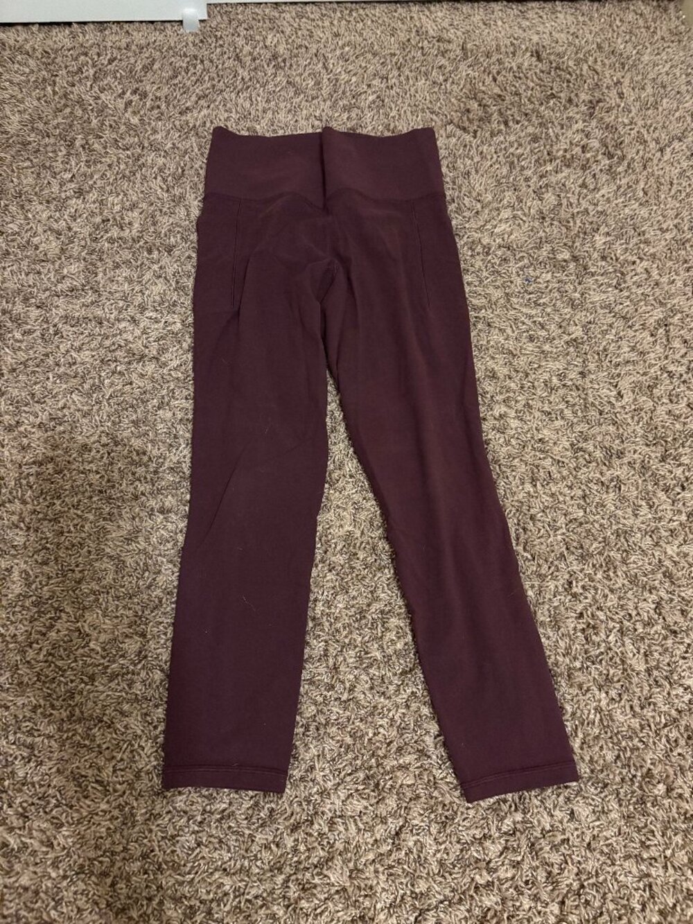 Athleta Salutation Stash Pocket II 7/8 Tight Small Maroon Wide Waistband Nylon